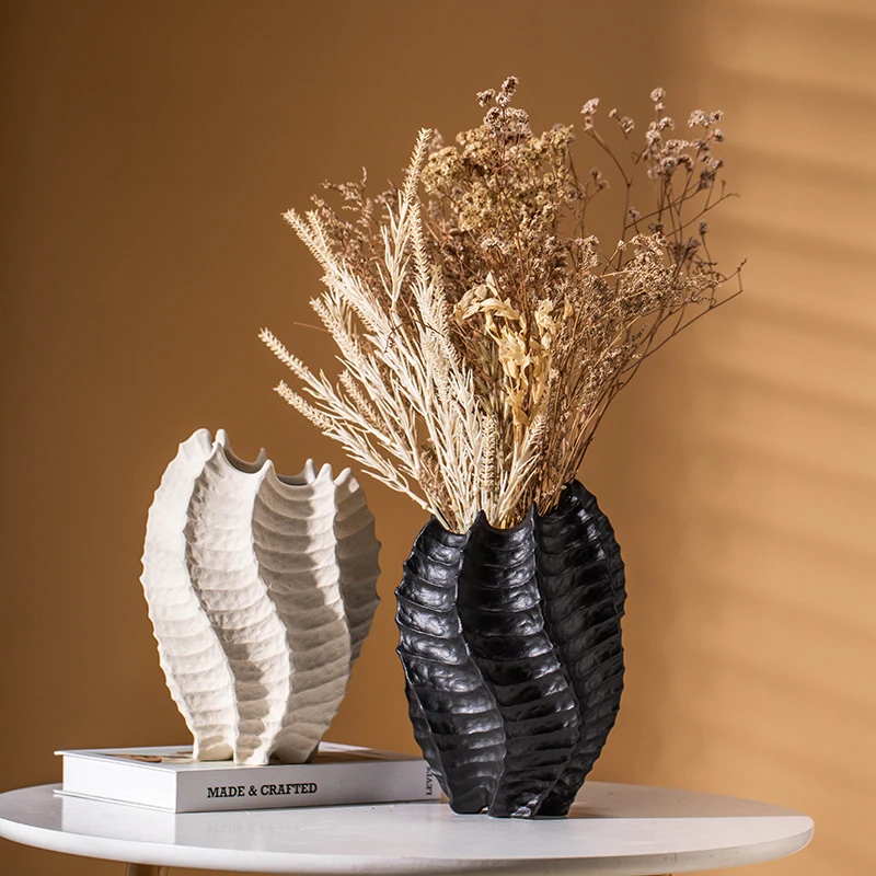 Creative Nordic Dried Branches Pot Black And White Abstract Reed Container Ceramic Flower Vases Minimalist Home Decoration Vase