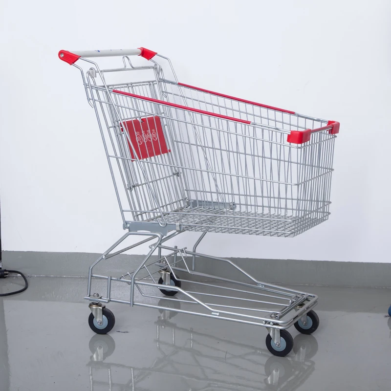 Supermarket Shopping Trolley High Quality 4-Wheel Asian Style Metal Cart for Sale