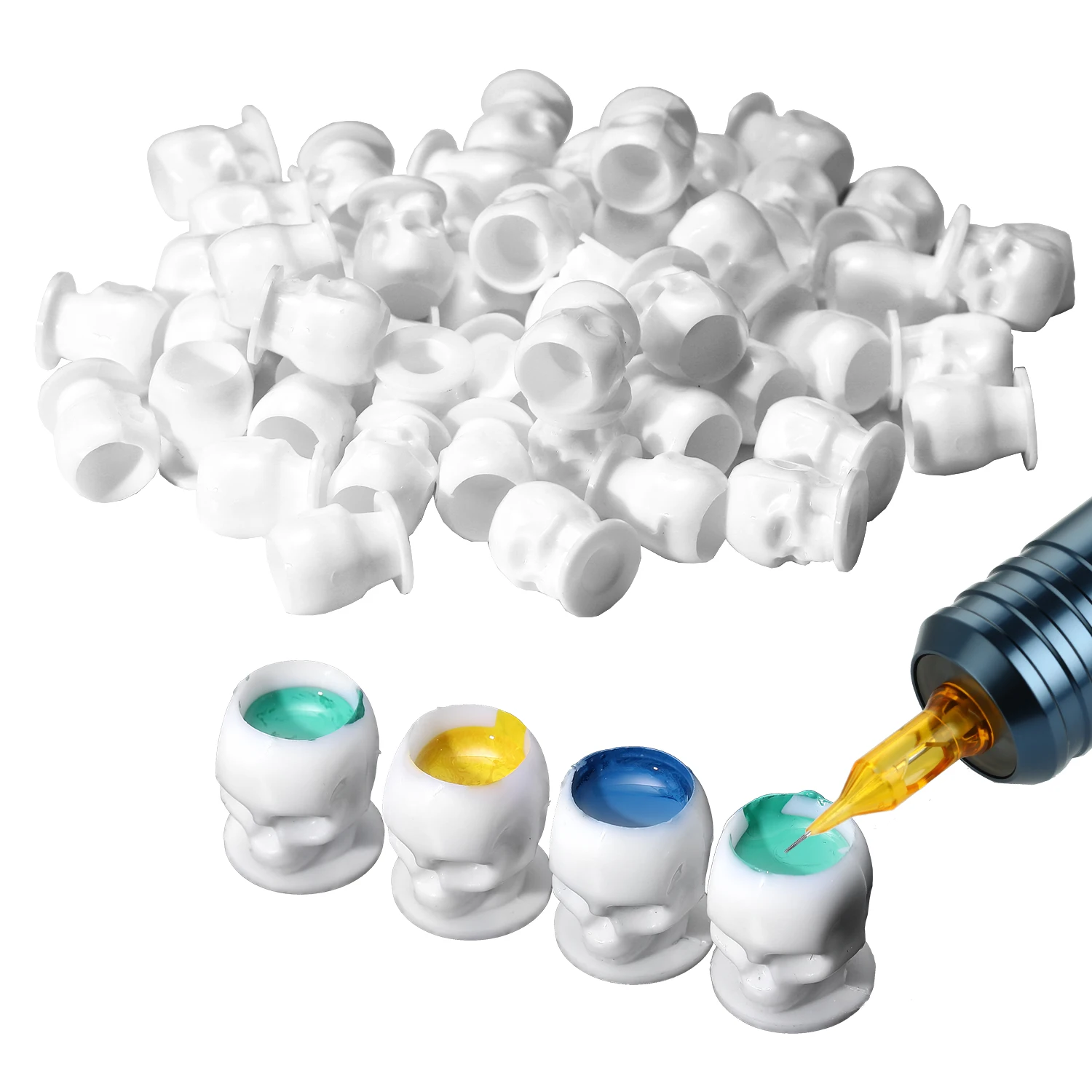 Wholesale 200pcs/bag Skull Tattoo Ink Cup Microblading Color Tattoo Pigment Container with Base