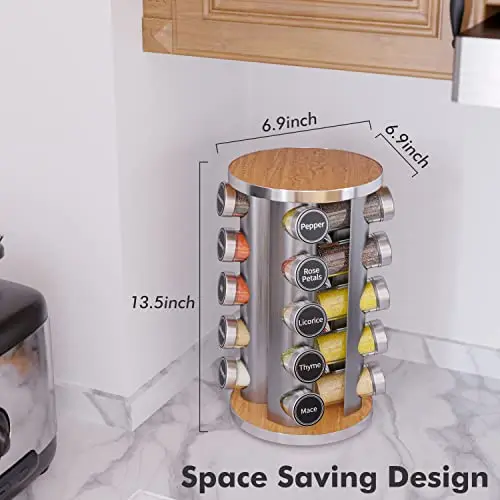 360 Turntable Rotating Spice Jar Rack Set Organizer Stainless Steel Revolving Carousel Kitchen Spice Rack With Glass Bottle