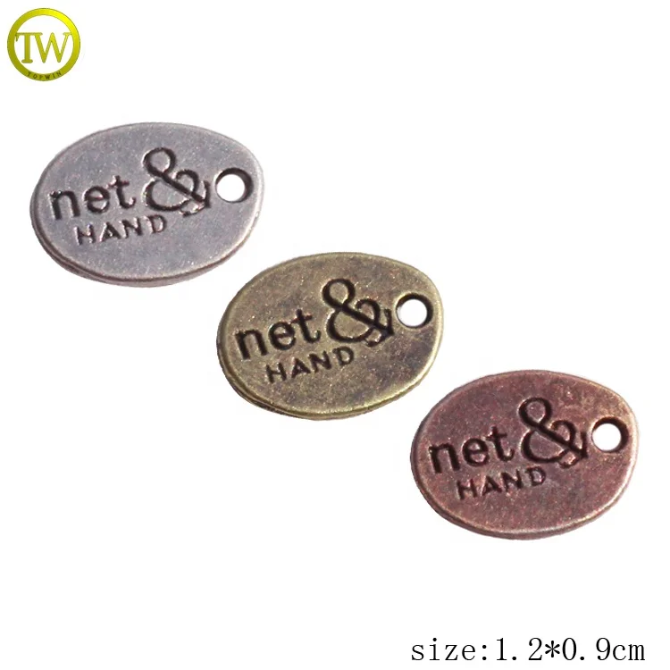 Oval shape engraved logo charms custom silver metal jewelry brand tags for bracelets