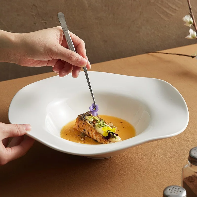 2024 kitchen & tabletop Ceramic Soup Bowl Irregular crockery Dinnerware Restaurant Dishes Pasta Noodles Plates Italian tableware