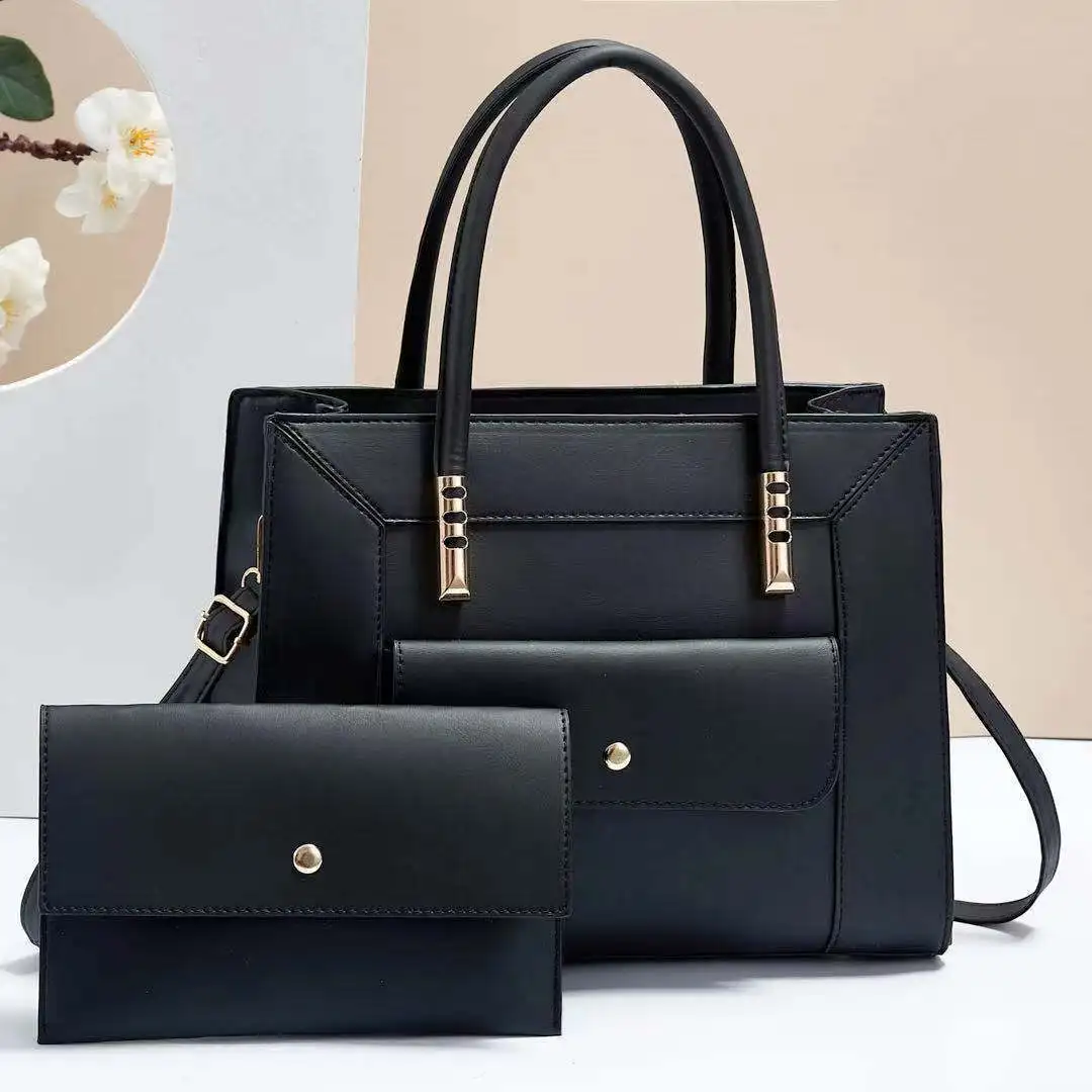 2024 New Pu Women Handbags Two Piece Big Capacity Ladies Clutch Bag Handbag Set Wallet