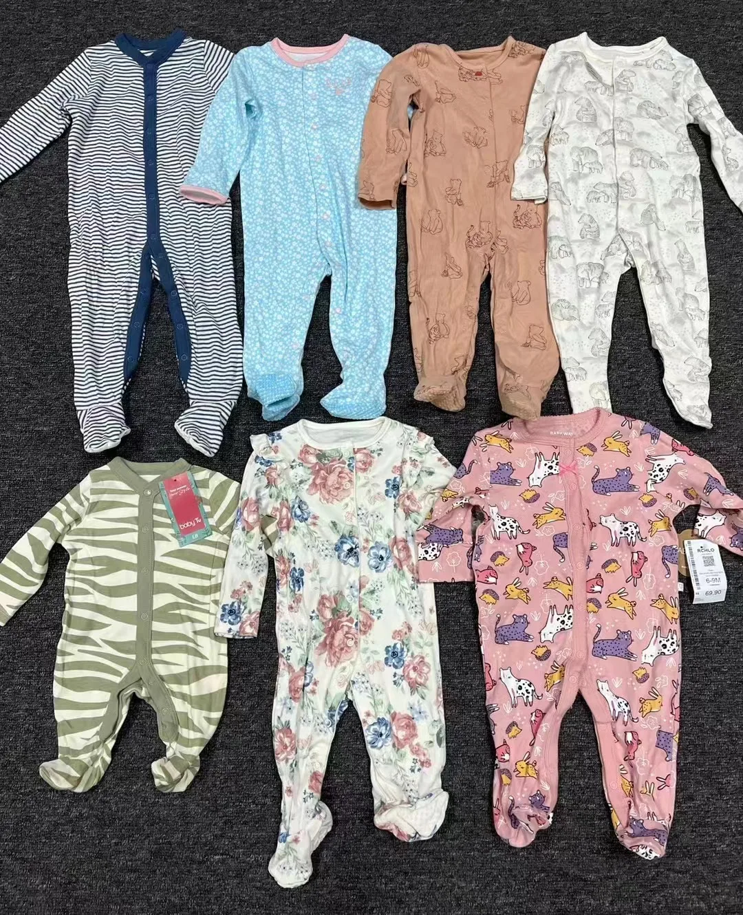 Wholesale Apparel stock Overruns branded zip up jumpsuits sleepsuit baby frogsuit Baby Clothing Set