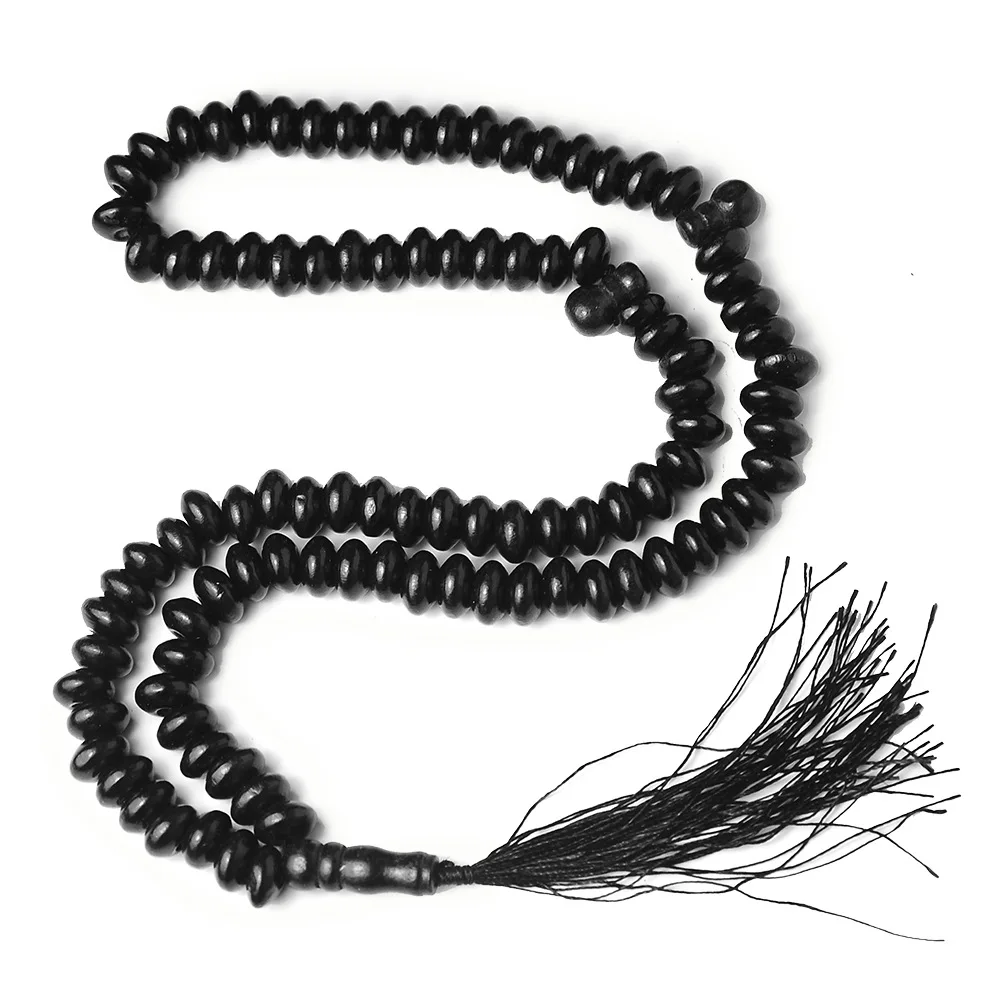 Muslim 99 Black Flat Wooden Scripture Rosary Halal Prayer Beads Lslamic Rosary Tasbeeh Tasbih Lslam