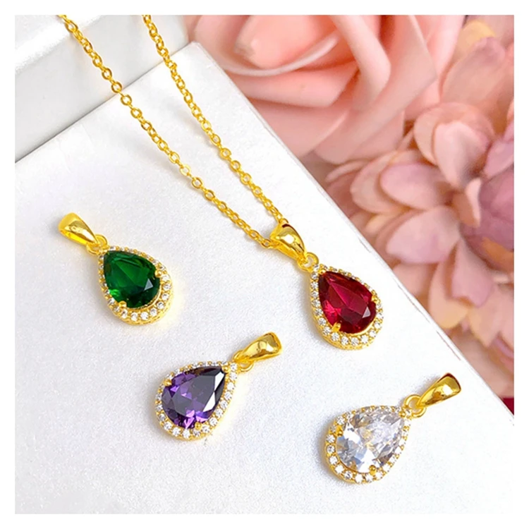 Vintage design waterdrop crystal rhinestone gold plated necklace pendant for jewelry making (1600285814753)