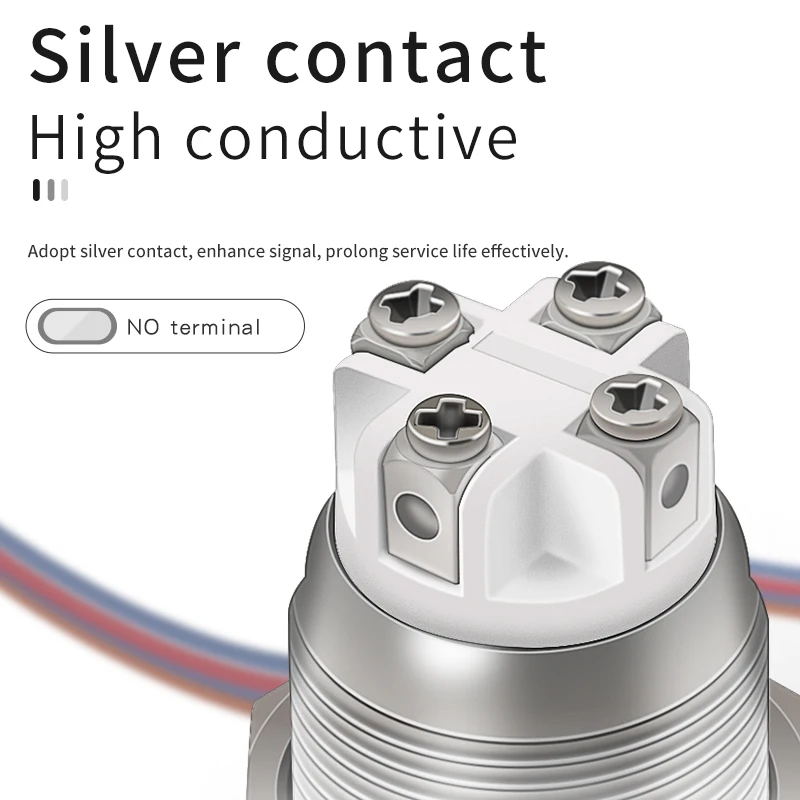 19mm flat head 1no SPST momentary 4 pins ring illuminated waterproof metal push button switch