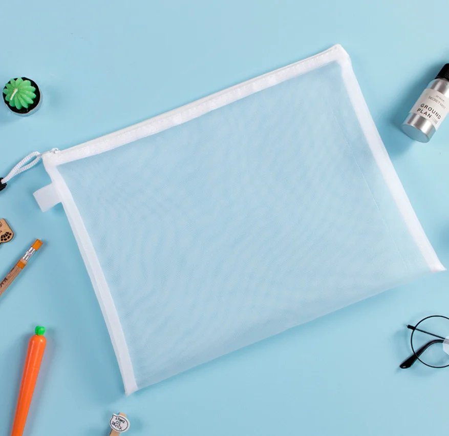 Transparent Mesh Stationery A4 Zipper  Bag File Organizer Professional