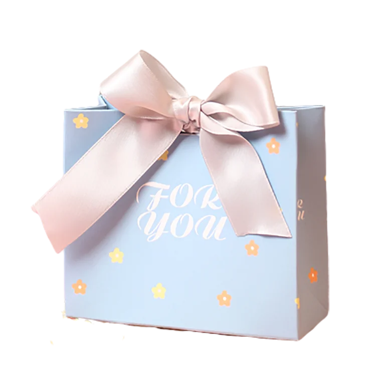 
 Миниатюрный индивидуальный милый Подарочный пакет для конфет с ленточным бантом, модные горячие продажи, синие подарочные пакеты с розовой лентой  