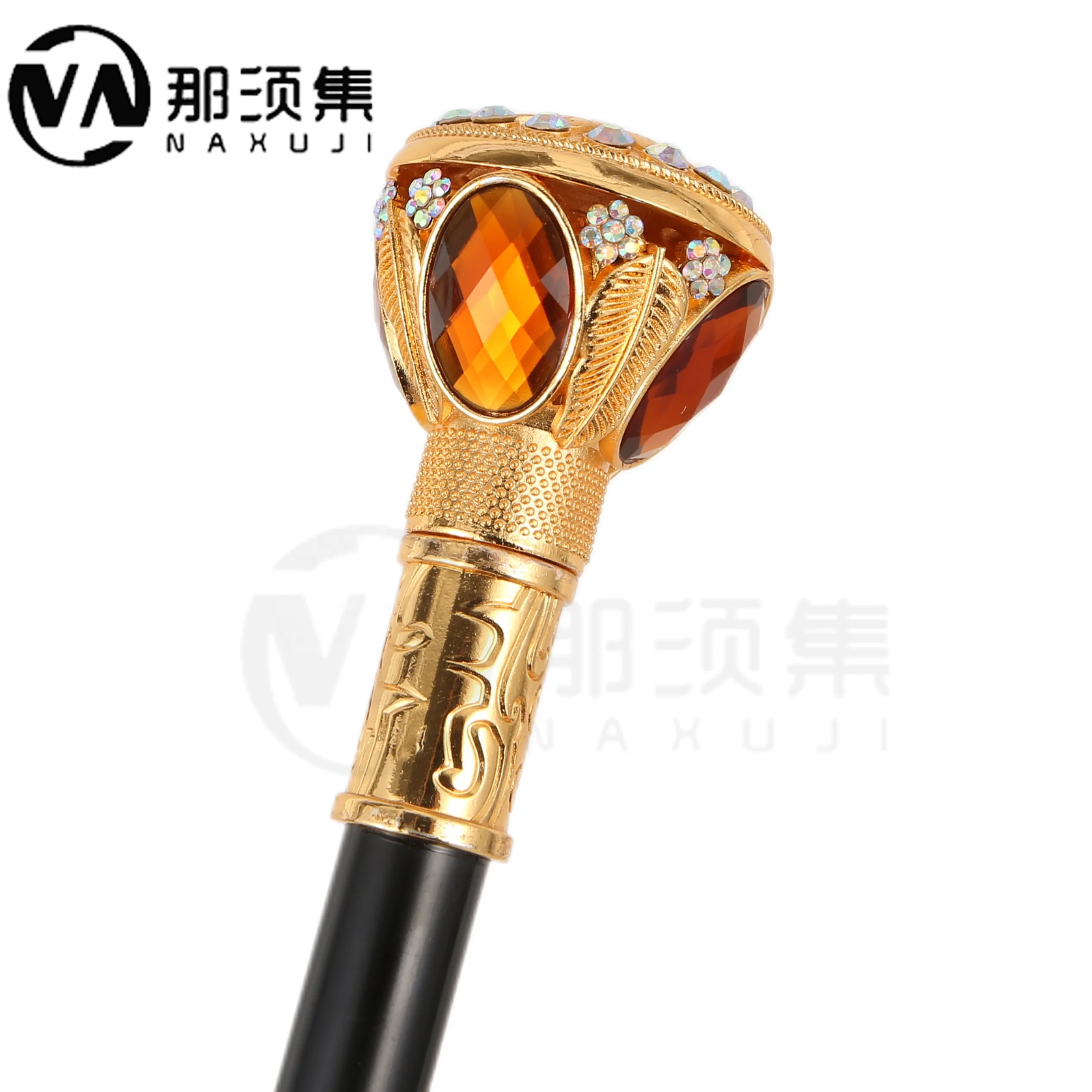 Gold and silver handle inlaid with diamonds Luxury Walking Stick Fashion Cane Plate Cosplay Crosier Stick 92cm