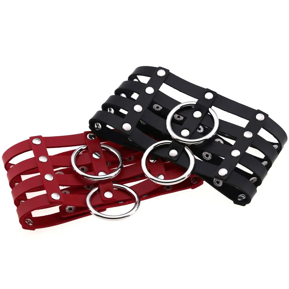 NC-103 Wholesale Gothic Women Circle Short Neck Jewelry Multi 4 Rows Circle PU Leather Choker