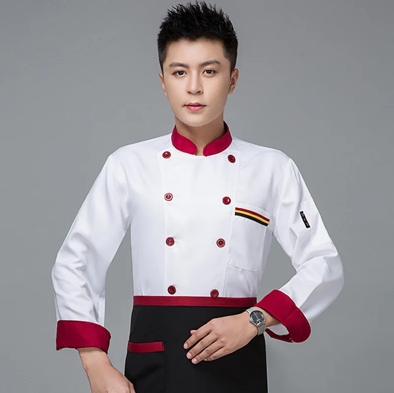 Custom Logo White Long Sleeves Jacket Coat with Pockets on Chest Soft Restaurant Uniforms for Employees Cook Hotel Chef Clothes