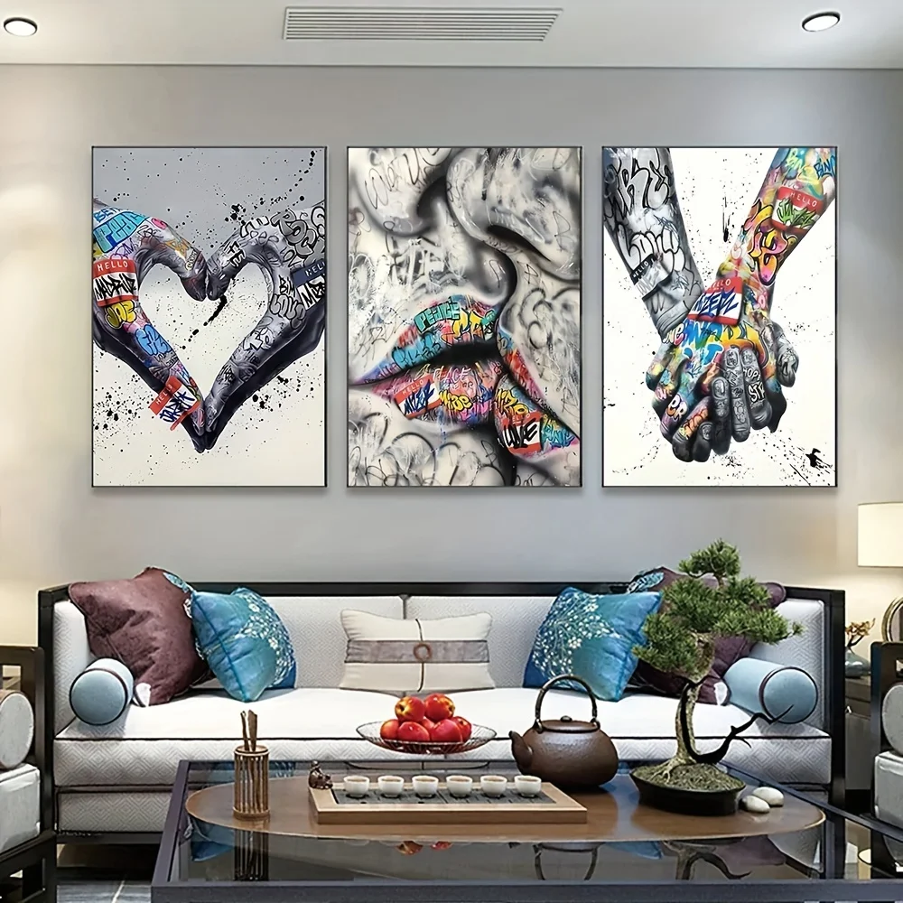 SQ couple lovers street art painting graffiti kissing home decor pop art canvas prints poster painting picture