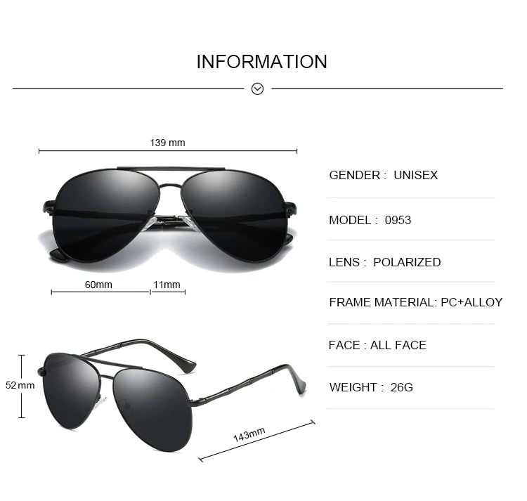 W0953 Manufacturer Classic Polarized Black Eyeglasses Mens Pilot Designer Sunglasses