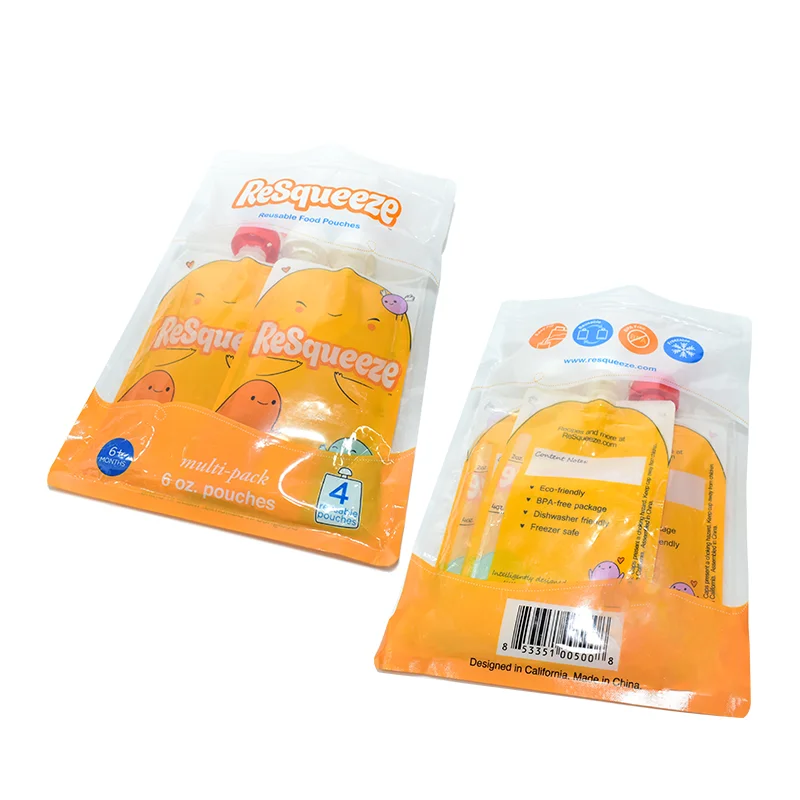 custom printed squeeze drink baby food refill BPA free reusable food eco plastic packaging spout pouch