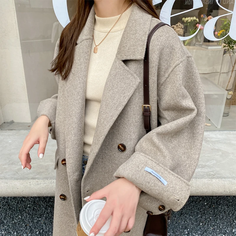 Double-sided wool coat for women faux shearling fur jacket men