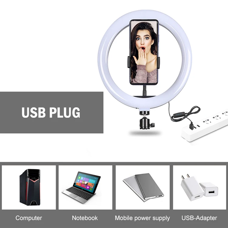  Оптовая Продажа ABS PC Черный Цвет USB 5 В для красоты макияж заполняющий свет 10 дюймов 12 светодиодное