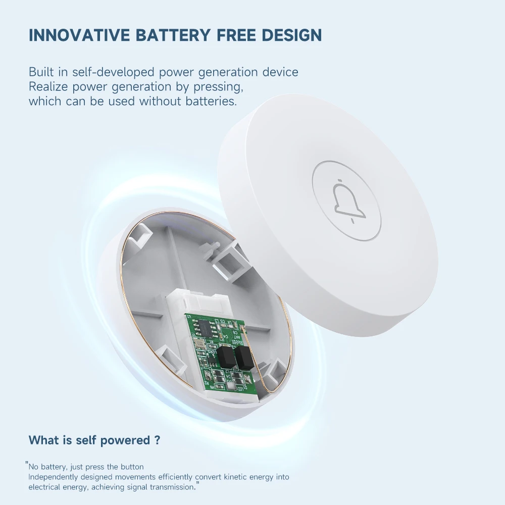 RF433MHz Self-powered Push Button Wireless Digital Ring Doorbell High Volume 60 Ringtones Kids Doorbell For Room
