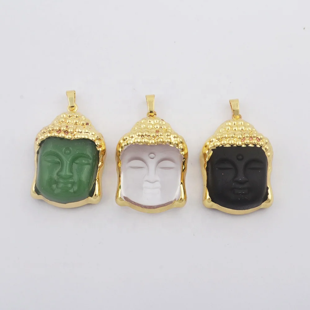 WX1811 natural stone jade buddha pendant gold plated crystal pendant