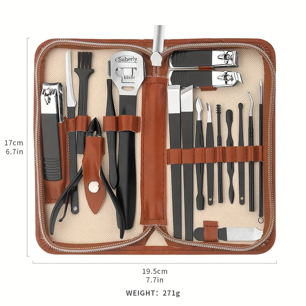 Professional Nail Clippers Manicure Set 18 In 1 Full Function Kit Stainless Steel Pedicure Sets With Leather Portable Case Gift
