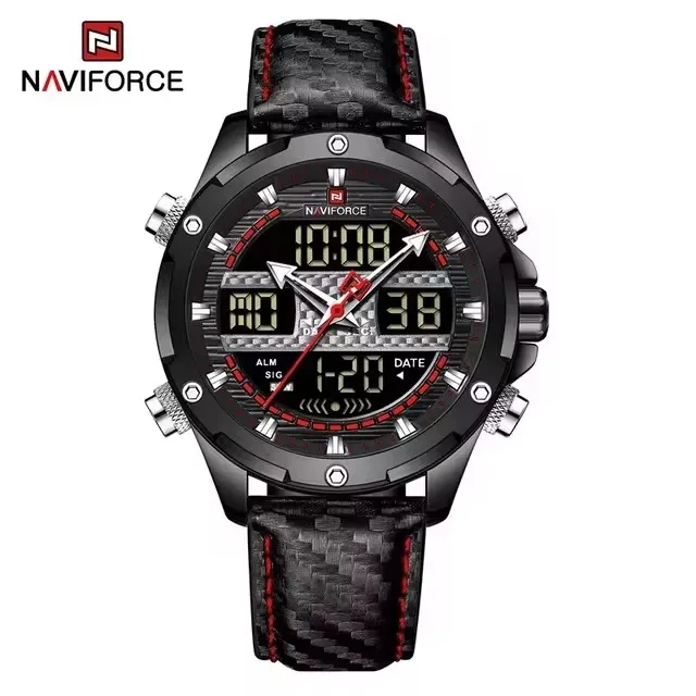 Clearance Limited Time and Quantity NAVIFORCE 9194 Luxury Watch Man Sport Genuine Leather Quartz Digital Watches Men Wrist Clock