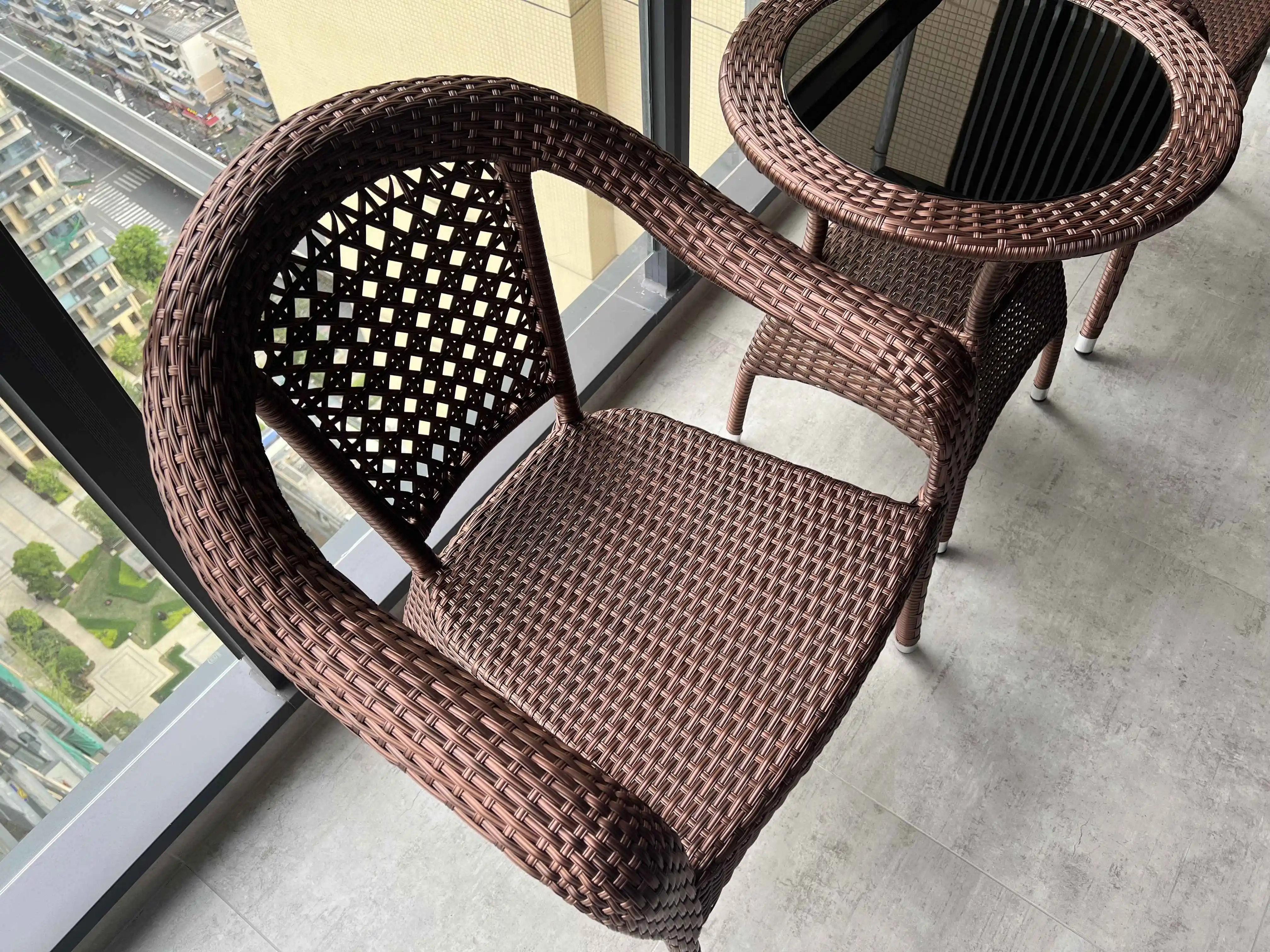 Outdoor table and chair courtyard outdoor outdoor balcony rattan woven waterproof sun protection leisure simple rattan chair