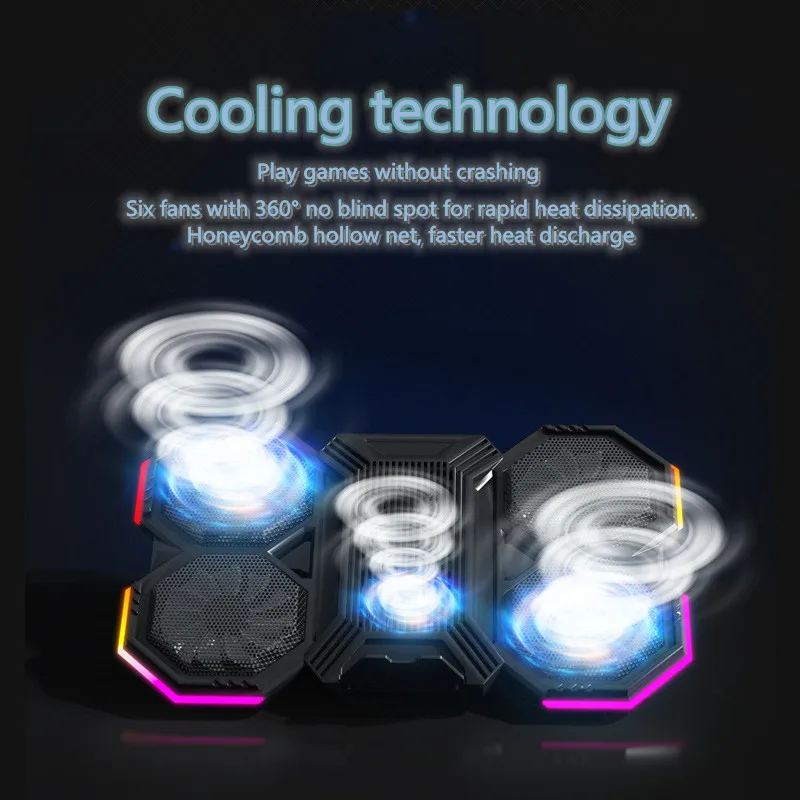 RGB light cooling laptop holder with controllable wind speed adjustable in 7 gears plastic pc stand with dual USB ports