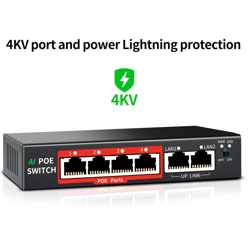 LOW Price 4 Ports POE Switch 10/100M  48V/65W External power supply  IEEE802.3 AT/AF suitable for CCTV, NVR, Camera