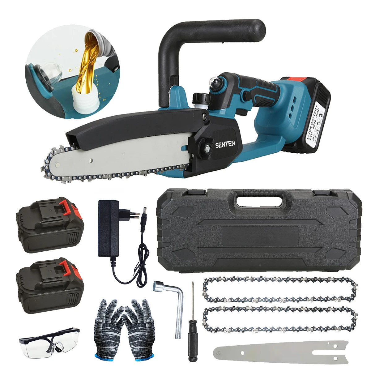 2 Batteries 8' Mini Cordless Chainsaw Electric One-Hand Saw Wood Cutter Chainsaw 21V Rechargeable Battery