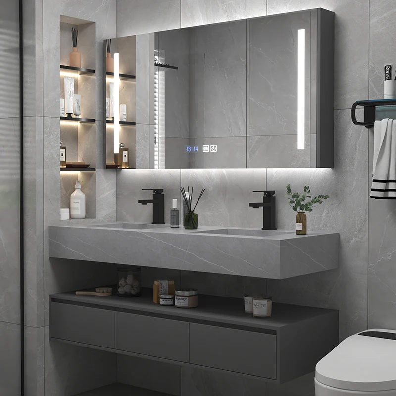 Euro Style Bathroom Floating Vanities Supplier Hotel 150cm Double Basins Sink Vanity Bath Cabinet