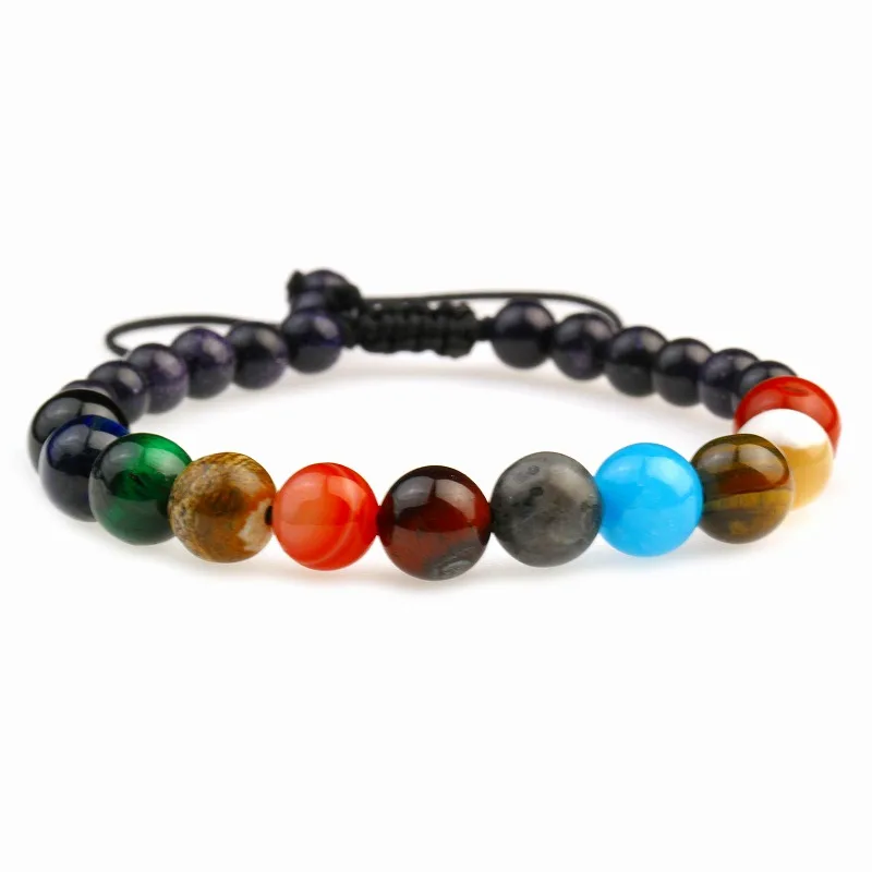 Adjustable Solar System Planet Natural Stone Bracelet Agate Crystal  Amethyst Stone  Bracelet ST121