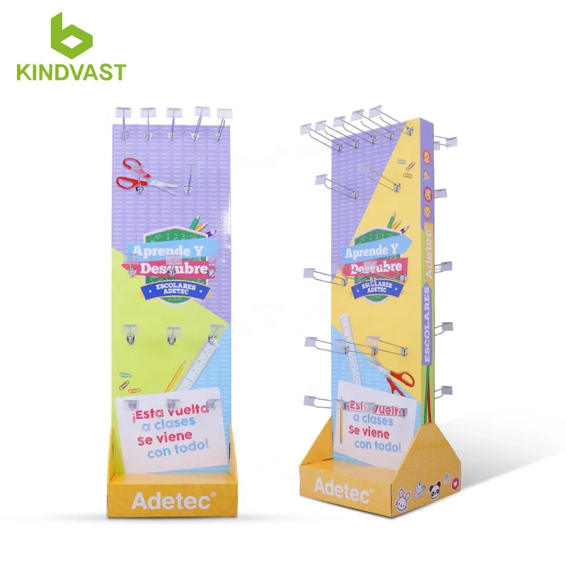 Double-Sided cardboard floor display with hook for School Supplies art knife display stand
