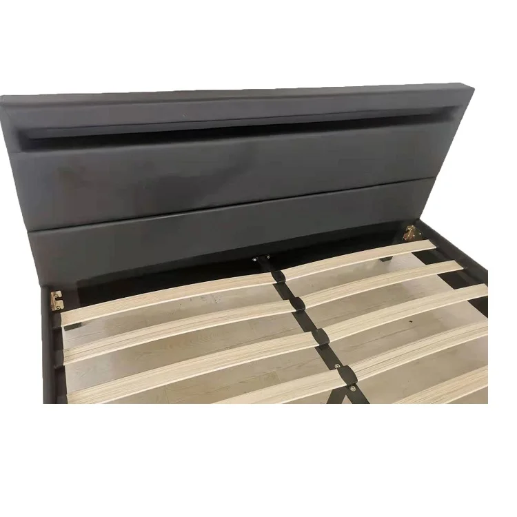 Modern Cheapest greyUpholstered Platform Double Upholstered Metal Wooden Bed Frame