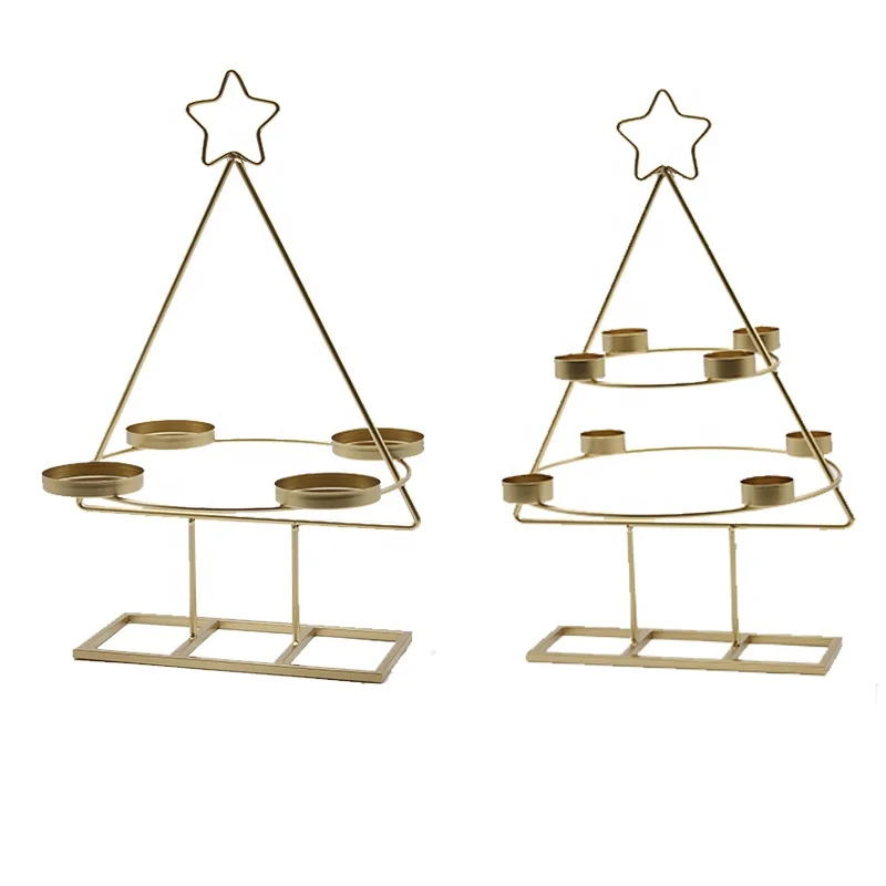 Metal Gold Christmas Tree Candle Holder for Home Decoration for Tea-light and Pillar for Christmas Decoration