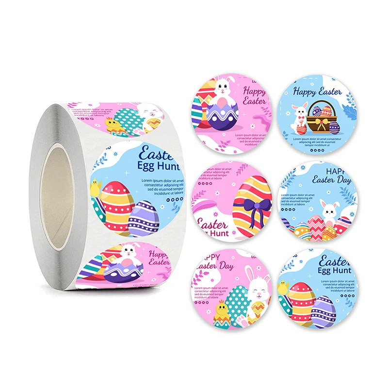 Cartoon Easter Decor Stickers Kids Gift Box Envelope Seal Label Self-Adhesive Spring Watercolor Bunny Chick Egg Hunt Stickers