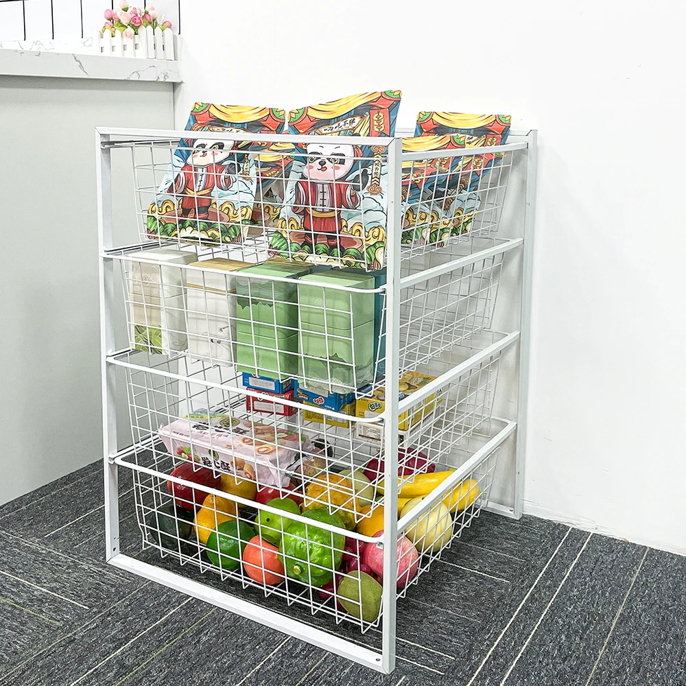 Best Selling Living Room Bathroom Storage Metal Wire Basket Drawer Organizer 4 Tier Organizer