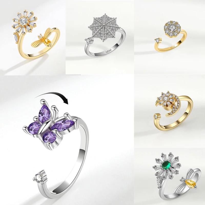 Fashion Stainless Steel Anxiety Ring Adjustable Spinner Bague Anti Stress Jewelry Wedding Birthday Gifts Rings