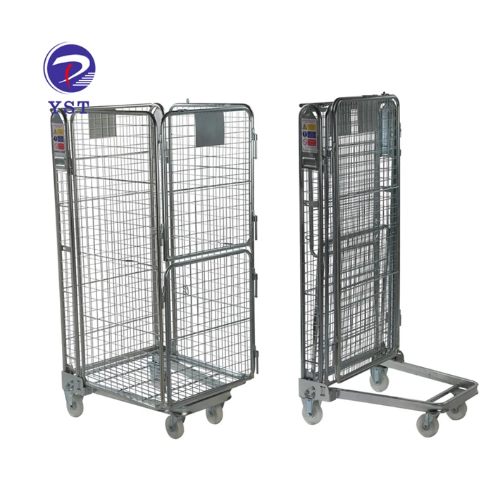 Warehouse foldable nesting metal wire mesh collapsible steel roll pallet container