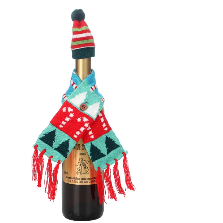 Уникальный вязаный шарф, шляпа, пижамный комплект на Рождество, крышка для бутылки вина украшения