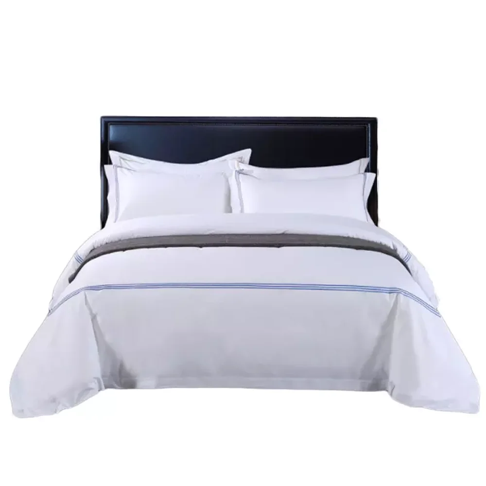 Breathable Soft All Season White 100% Cotton Luxury Embroidery Hotel Bedsheet Bedding Set
