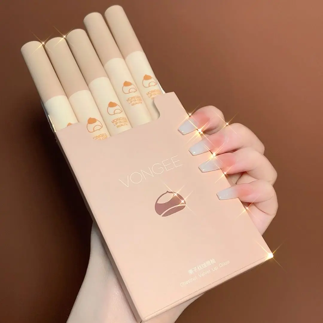 VONGEE Chestnut 5pcs Matte Lipgloss Set Beauty Glaze Lips Makeup Cosmatics Lipstick Waterproof Lip Stick Liquid Kit
