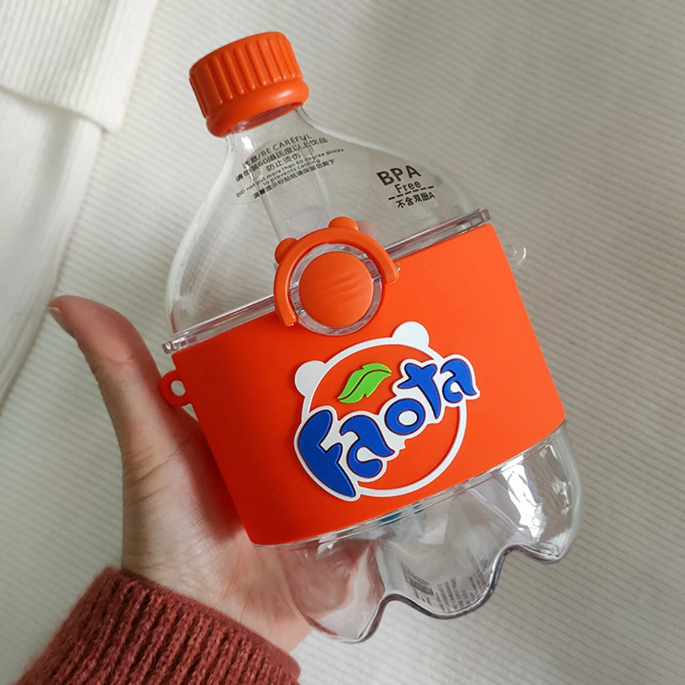 Wholesale Creative Strap Straw Coke Sprite Drinking Outdoor Cute Novelty Portable Cartoon Water Cup Bottle
