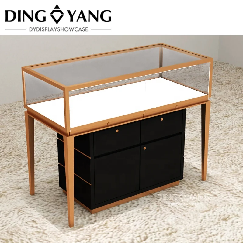 Factory Custom Modern Gold Black Lighting Jewellery Showcase With Lockable Large Storage