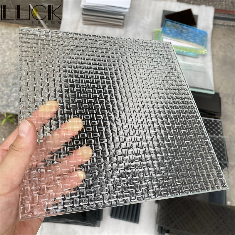 Clear Fused Glass Textured Design Tridimensional Decorative Cast Melted Glass  Cast Glass Slab