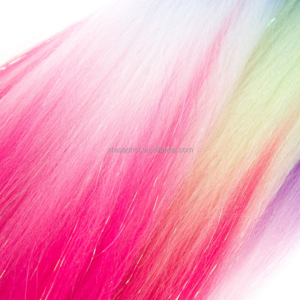 Multi Color Ombre Braiding Hair Extension Glitter Hair Tinsel Ponytail With Elastic Rubber Band Synthetic