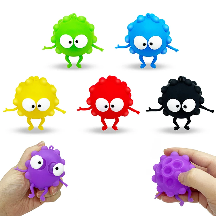 New Design Fidget Toys Silicone 3D Decompression Ball Kid Stress Relief Push Bubble Keychain Squeeze Toy