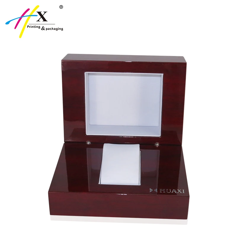 Коробка под заказ Красная деревянная коробка для часов с логотипом из серебряной фольги