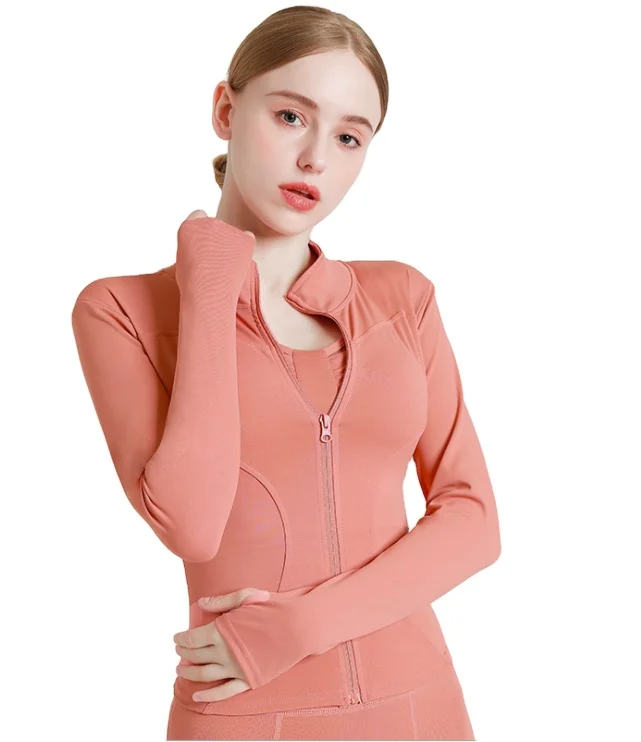 Новая спортивная куртка Женская осенне-зимняя одежда для фитнеса с воротником-стойкой Повседневная куртка для бега Быстросохнущий облегающий спортивный костюм для йоги
