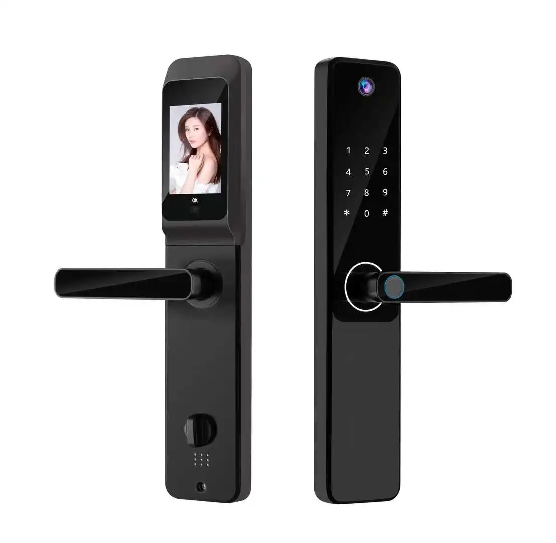 Digital 9 Language Tuya Remote Control Doorlock with Cat Eye Biometric Fingerprint Password Card Key Smart Door Lock
