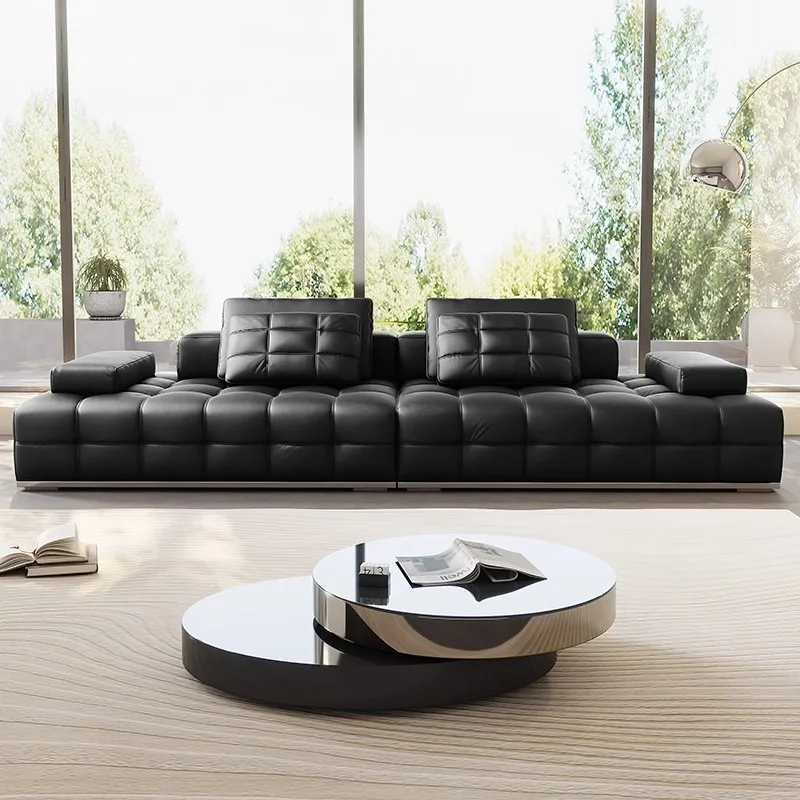 Luxury Leather Sofa Italian Minimalist Large Living Room Furniture Villa Customer Corner Sofa Modern Couch